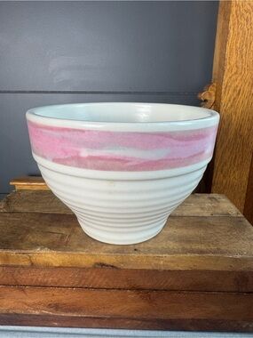 Treasure Craft Mirage Pottery Bowl USA 80's-90's Pastel Pink Teal Blue Airbrush